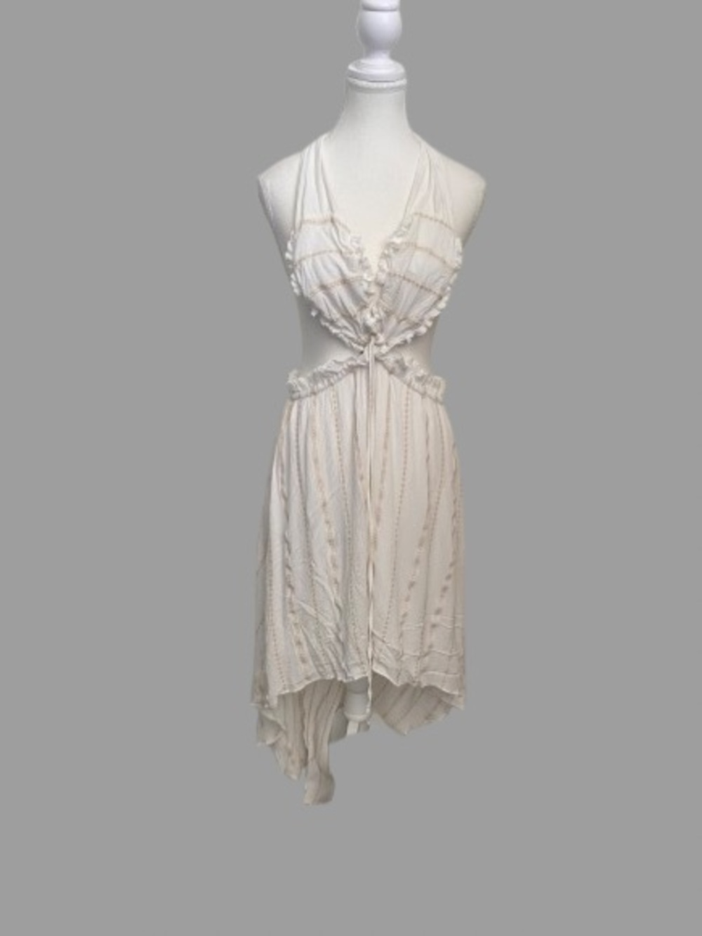 SURF GYPSY Ivory Halter Cutout Asymmetrical Dress Cream Size M Boho Chic